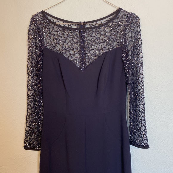 ML Monique Lhuillier Womens Size 2 Navy Blue Sequin Maxi Formal Ball Gown Dress - Picture 4 of 15